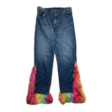 Multicolor faux fur insert denim