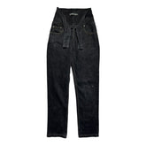 Waist tie v cut denim