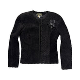 Black label leather floral appliqué jacket