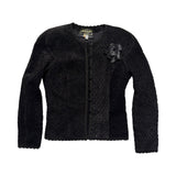 Black label leather floral appliqué jacket