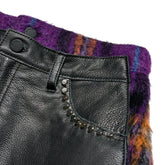 Leather & wool plaid studded mini shorts