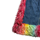 Multicolor faux fur insert denim