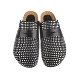 Crystal embellished leather mules