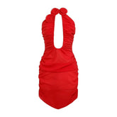 Rose appliqué ruched mini dress