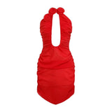 Rose appliqué ruched mini dress