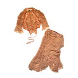 Mesh “peephole” crop top + ruffled skirt (set)