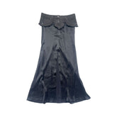 Denim trim satin slit maxi skirt