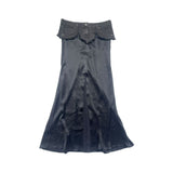 Denim trim satin slit maxi skirt