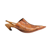 Embossed, leather sling back mule