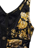 2006 runway Bird & Floral Print Stretch Silk Midi Dress