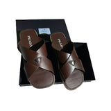 Crisscross raffia leather logo sandal