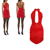 Rose appliqué ruched mini dress