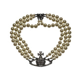 Triple pearl orb crystal necklace