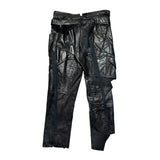 Leather patchwork deconstructed pant