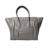 Ostrich leather expandable bag