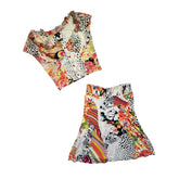 2004 graphic floral set top + skirt