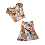 2004 graphic floral set top + skirt