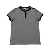 Striped button collarless polo