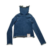 High neck stretch denim top