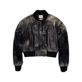 Leather cropped bomber Jacket