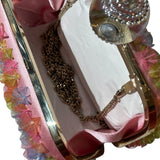 Cloud transparent flowers satin clutch