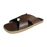 Crisscross raffia leather logo sandal