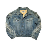 Padded moto trucker denim jacket