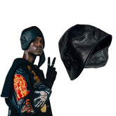 Leather fur trim helmut trapper hat