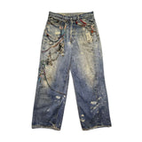 Trompe l'Oeil keychain charm 1981 printed baggy Jeans