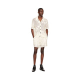 Cashmere crochet mesh button down