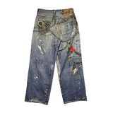 Trompe l'Oeil keychain charm 1981 printed baggy Jeans