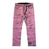 Crackled painted thigh zip denim