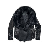 Fur detailed zip leather jacket