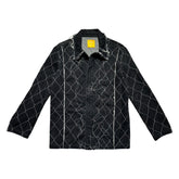 Exposed chain link stitch trucker jacket