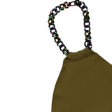 chain link neck halter stretch minidress