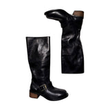Embellished buckle high leather boot
