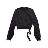 Cropped slit sleeve crewneck