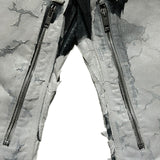 Crackled painted thigh zip denim
