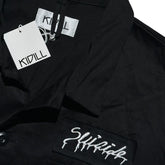 Graphic patchwork button down