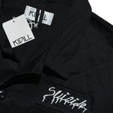 Graphic patchwork button down