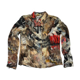 Graphic silk runway button down