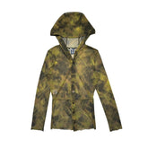 Plaid mesh hooded button down