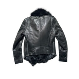 Fur detailed zip leather jacket