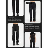 Laser slashed zip cargo pant