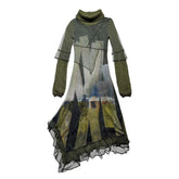 Mesh layered asymmetric dress