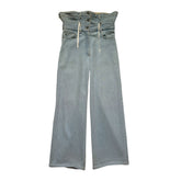 Double waist shearling fold over denim