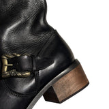 Embellished buckle high leather boot