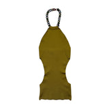 chain link neck halter stretch minidress