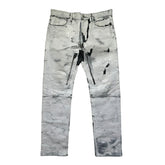 Crackled painted thigh zip denim