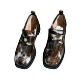 Calf hair fur pearl detail heart toe loafer